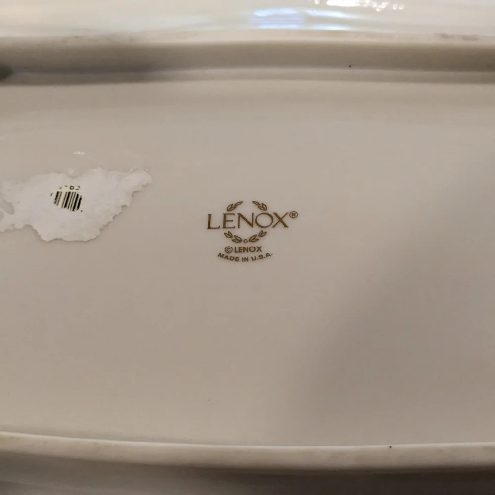 Lenox Oval Dining Porcelain Tray Color White Green Gold Size 12 3/4